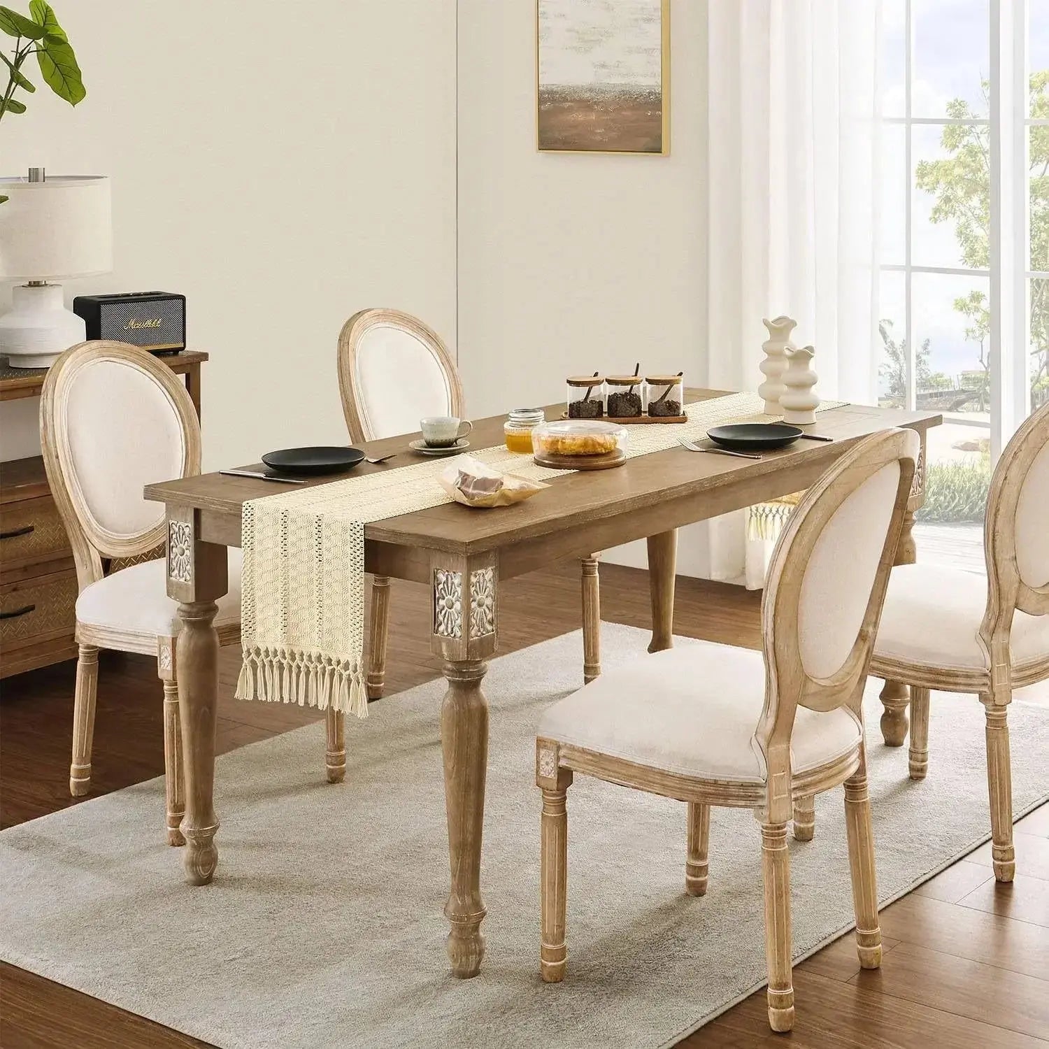 Caminho de Mesa Bege Boho com Borlas Casamarella