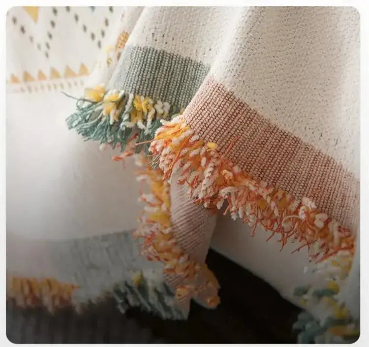 Capa de Sofá Decorativa Boho 100% Poliéster com Estampa Étnica e Franjas Amaritta