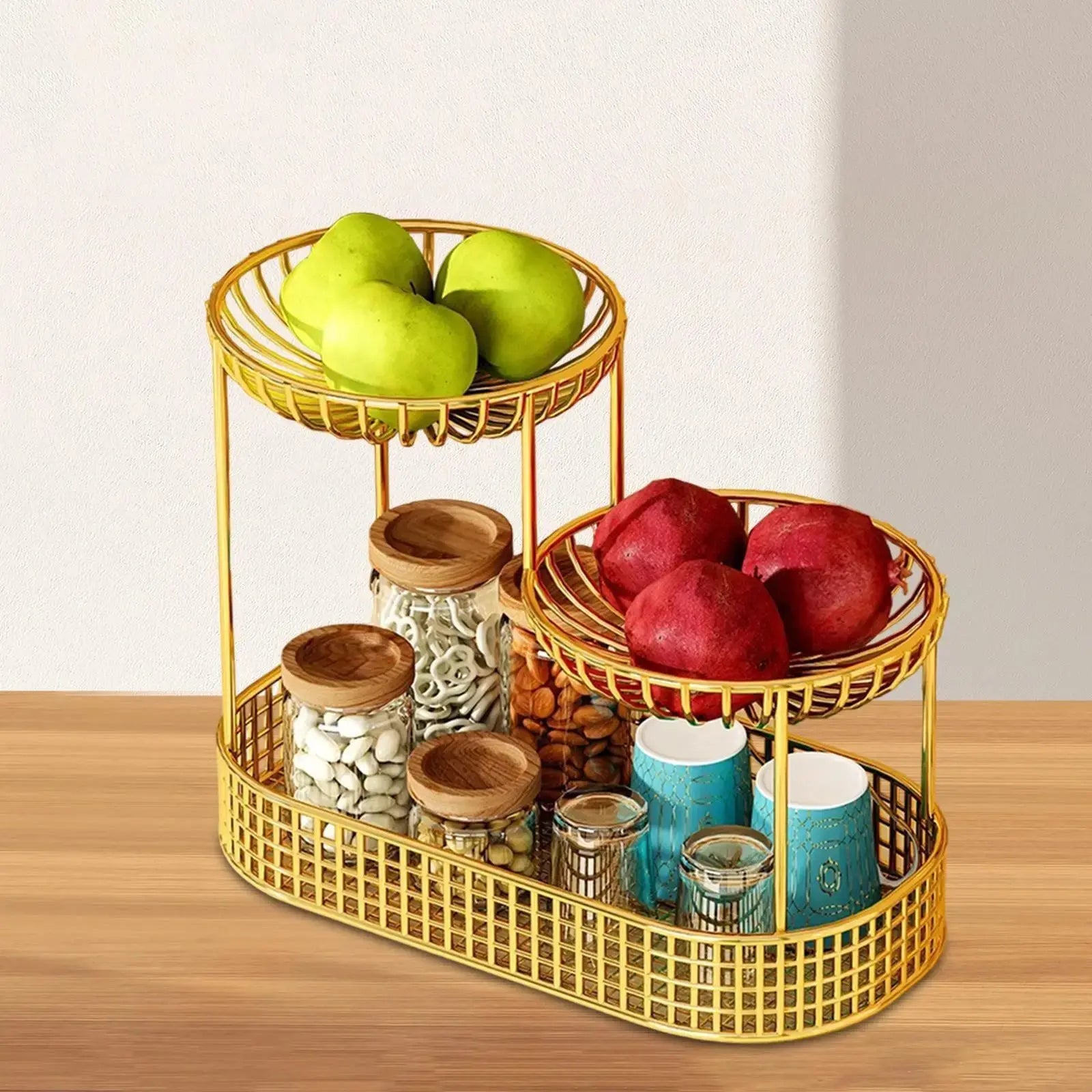 Cesta de Frutas de 3 Camadas Dourado Casamarella