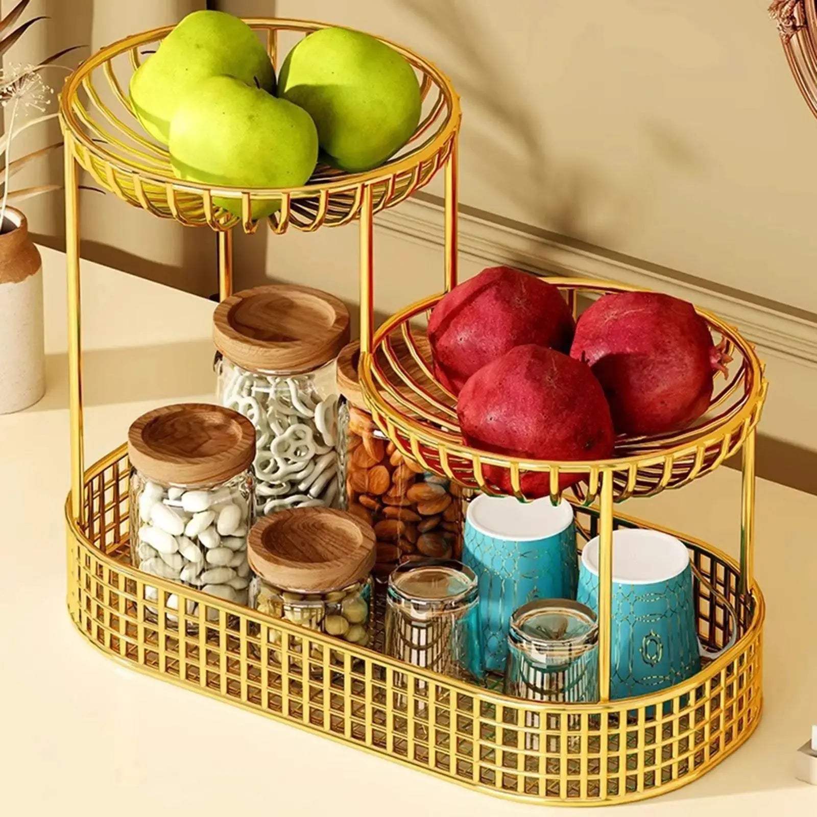 Cesta de Frutas de 3 Camadas Dourado Casamarella