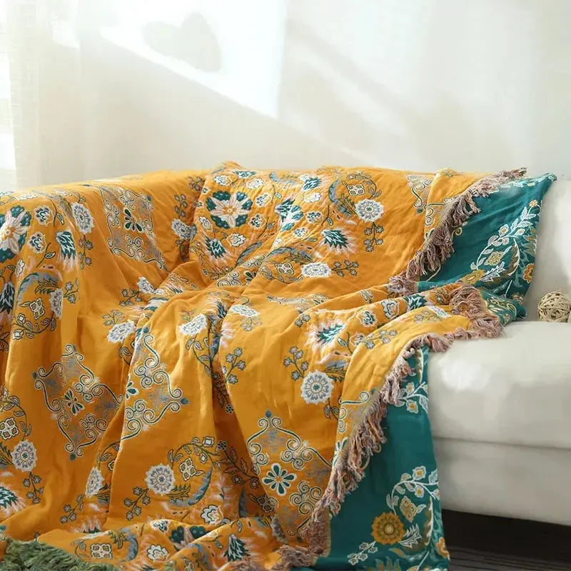 Cobertor de Algodão Boêmio Boho Estampado Laranja