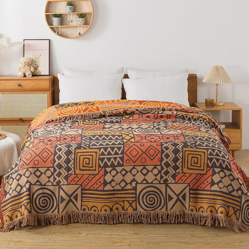 Cobertor Boho Etnico com Estampa Geométrica