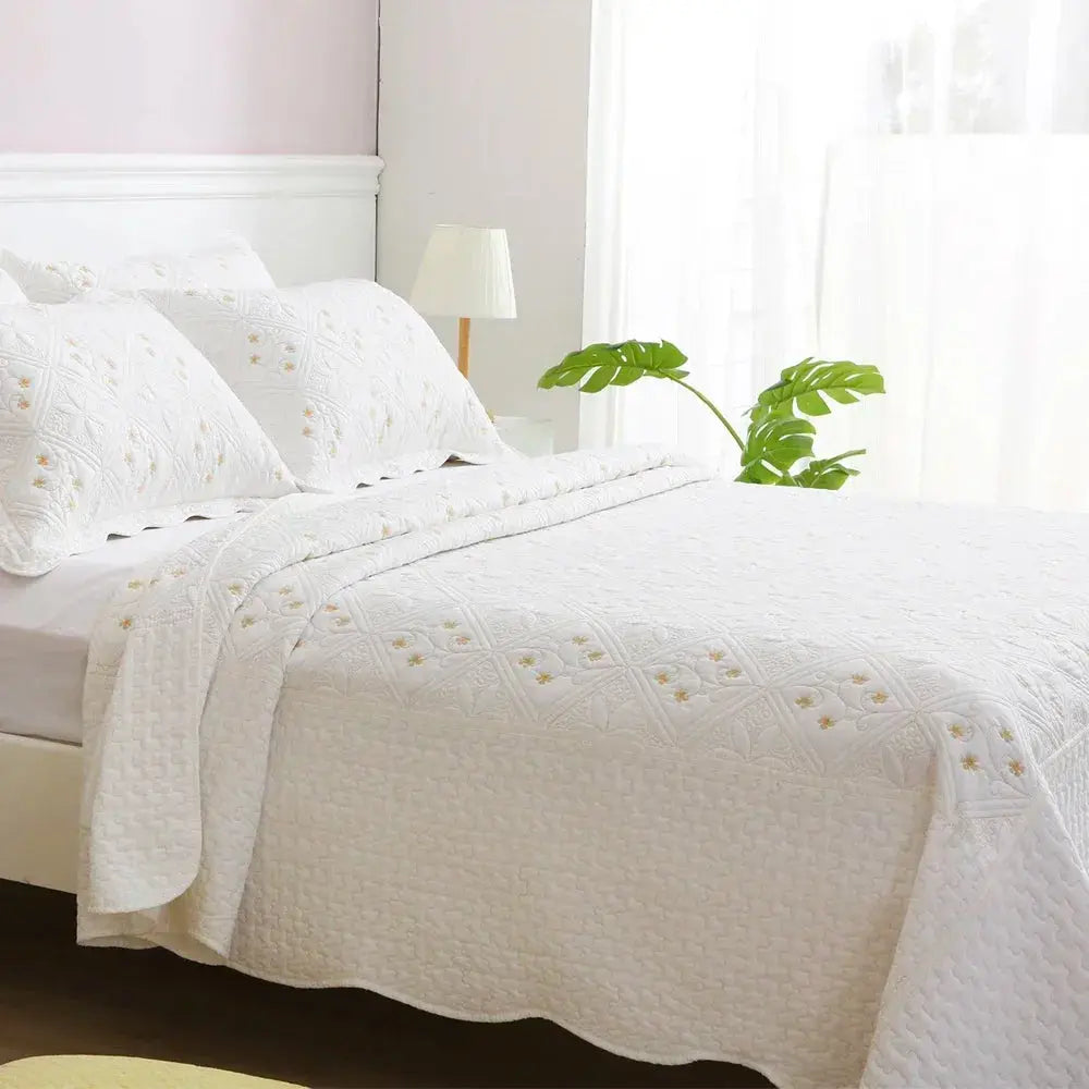 Colcha de Cama Bordada Luxuosa Estilo Europeu 100% algodão, 500 fios| Amaritta