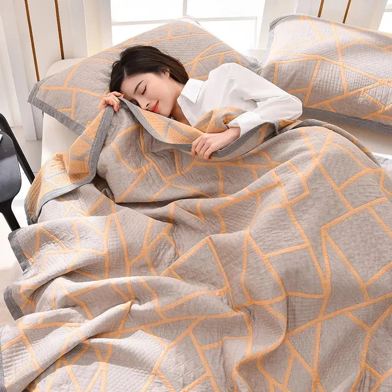 Colcha de Cama em Algodão Jacquard com Três Camadas