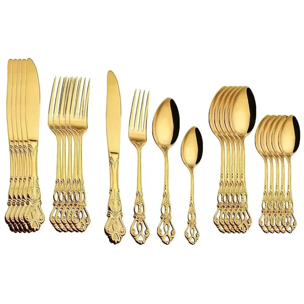 Conjunto de 24 Talheres Elegantes em Aço Inoxidável - Design Retrô Casamarella