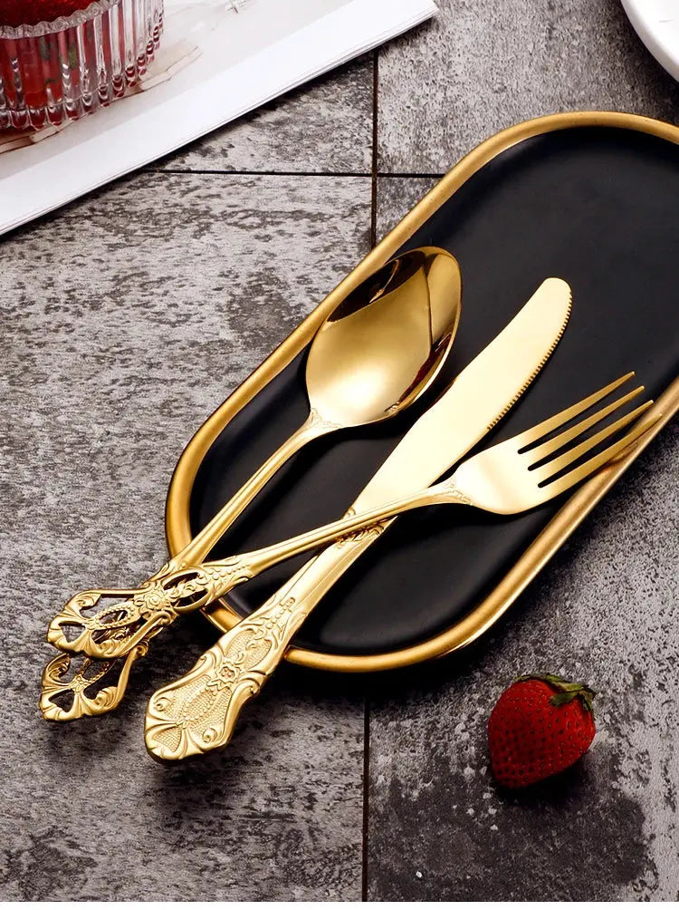 Conjunto de 24 Talheres Elegantes em Aço Inoxidável - Design Retrô Casamarella
