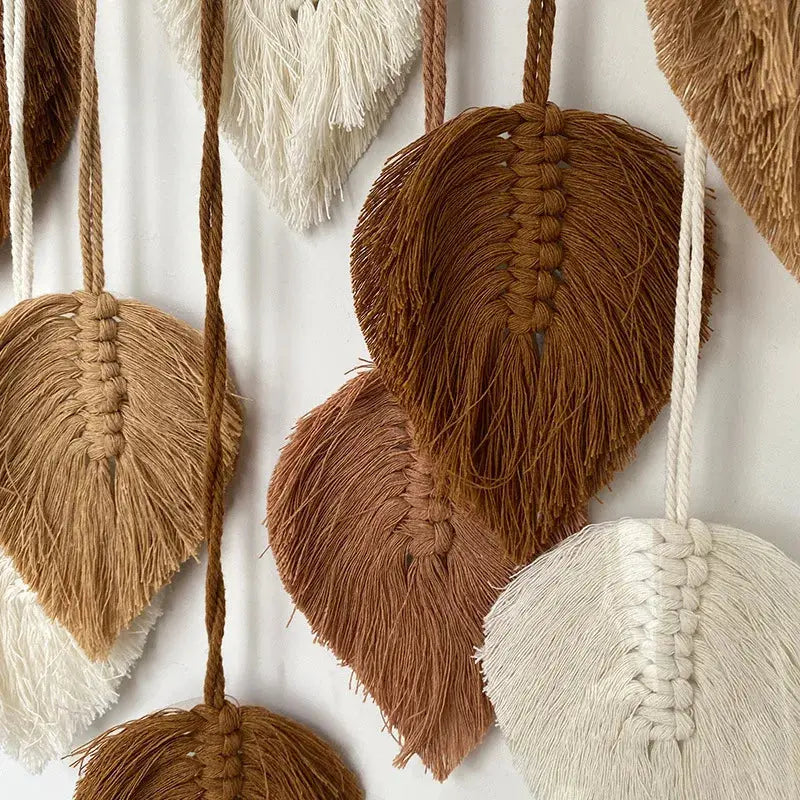 Decoração de Parede Macramê Folhas Trançadas Boho Casamarella