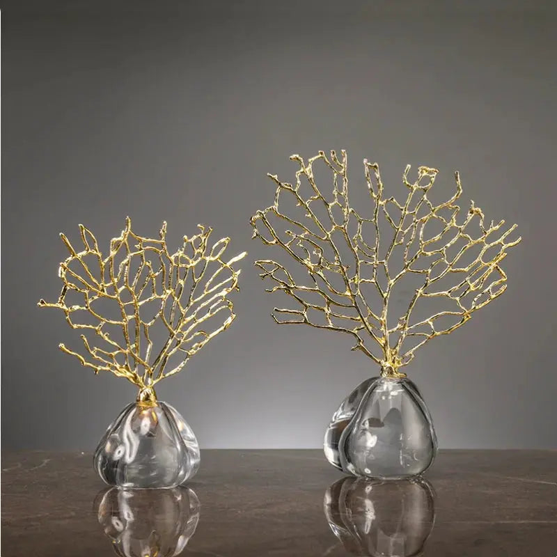 Estatueta Decorativa em Formato de Coral com Base de Vidro Amaritta