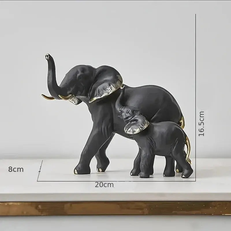 Estatueta Elefante Branco/Preto e Filhote AMaritta