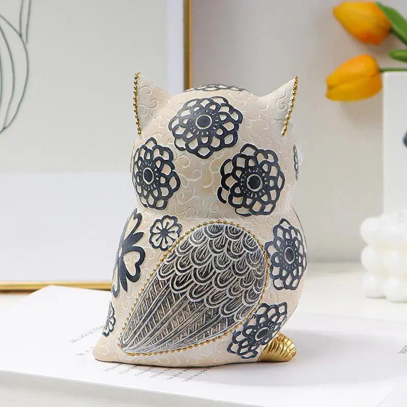 Estatueta de Coruja para Decoração de Mesa Branca e Preta Amaritta