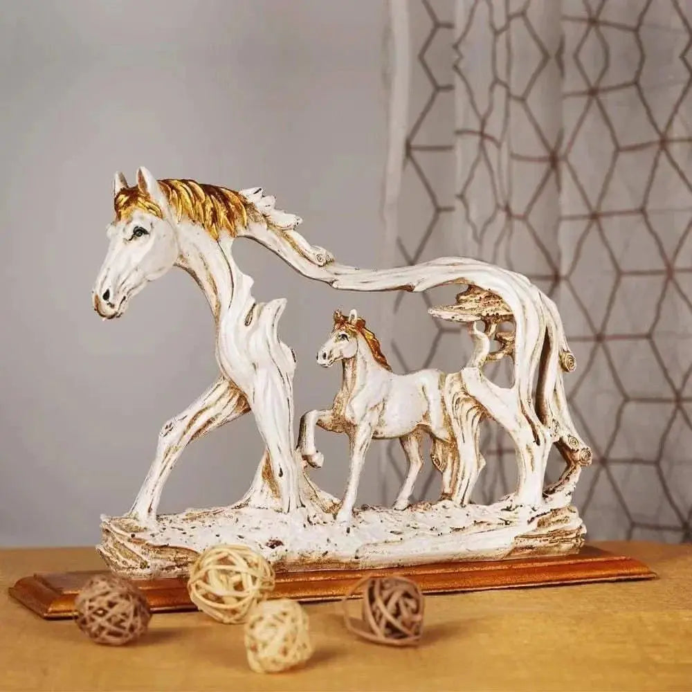 Estatueta de Resina Cavalo e Potro Correndo Amaritta