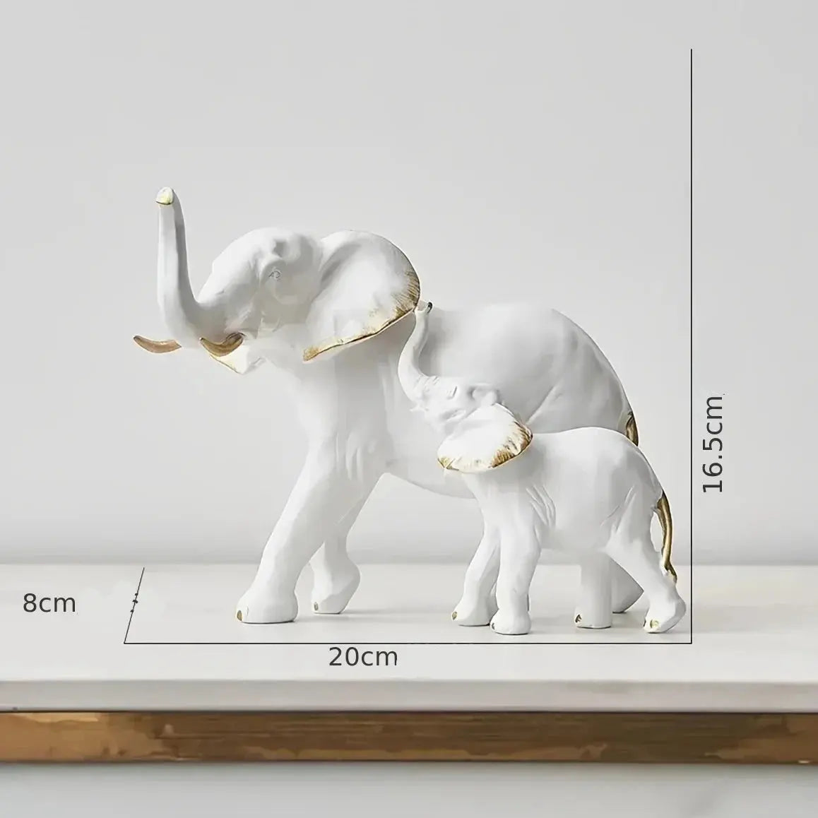 Estatueta Elefante Branco/Preto e Filhote AMaritta