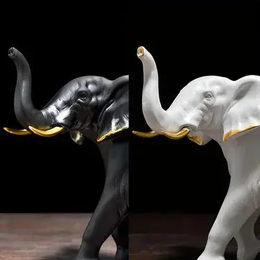 Estatueta Elefante Branco/Preto e Filhote AMaritta