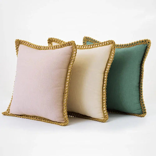 Fronha de Algodão e Linho com Corda de Cânhamo 45x45cm para Sala de Estar Amaritta