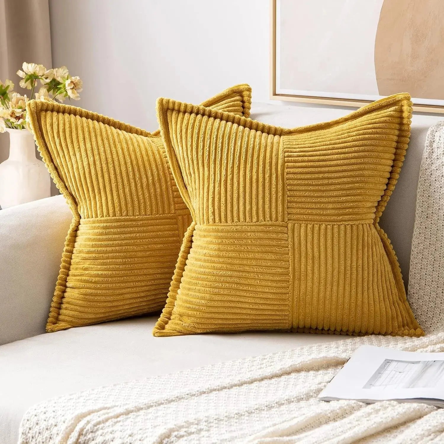 Fronha de Veludo Cotelê de 45x45cm para Decoração de Sofá
