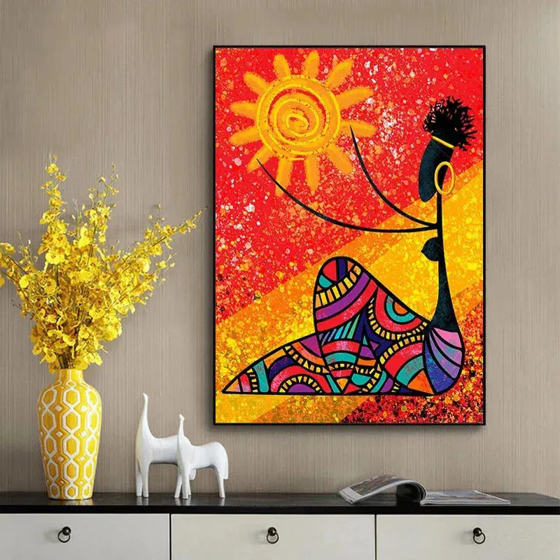 Impressão em Tela sem Quadro- Mulher Negra com Sol Amaritta