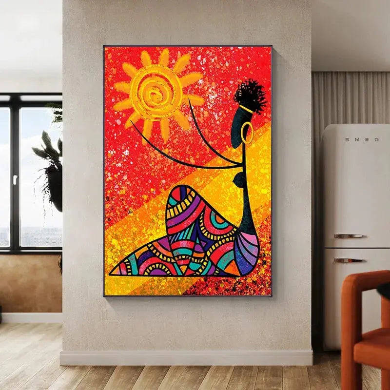 Impressão em Tela sem Quadro- Mulher Negra com Sol Amaritta