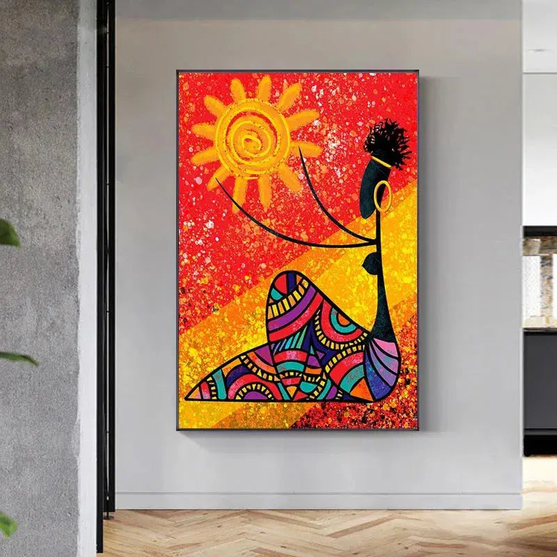 Impressão em Tela sem Quadro- Mulher Negra com Sol Amaritta