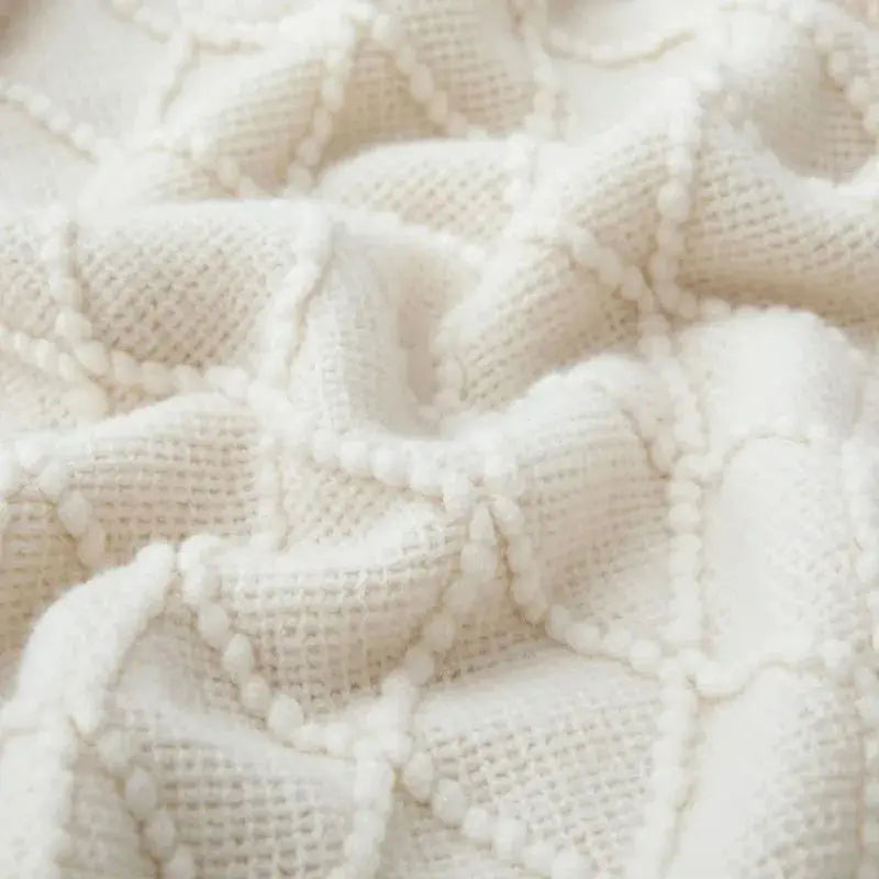 Manta Decorativa Off-White com Franjas Estilo Boho Chic para Sofá ou Cama-Amaritta
