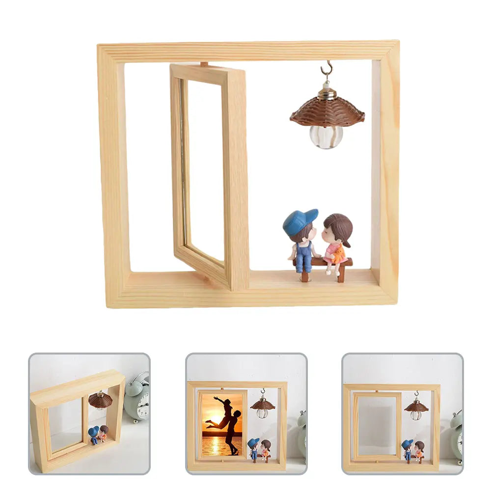Porta-Retrato Giratório de Madeira com Miniatura de Casal e Luminária Decorativa Casamarella
