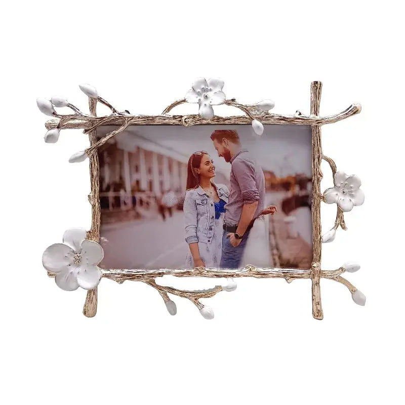 Porta-Retrato de Metal Galvanizado com Flor Europeia Casamarella