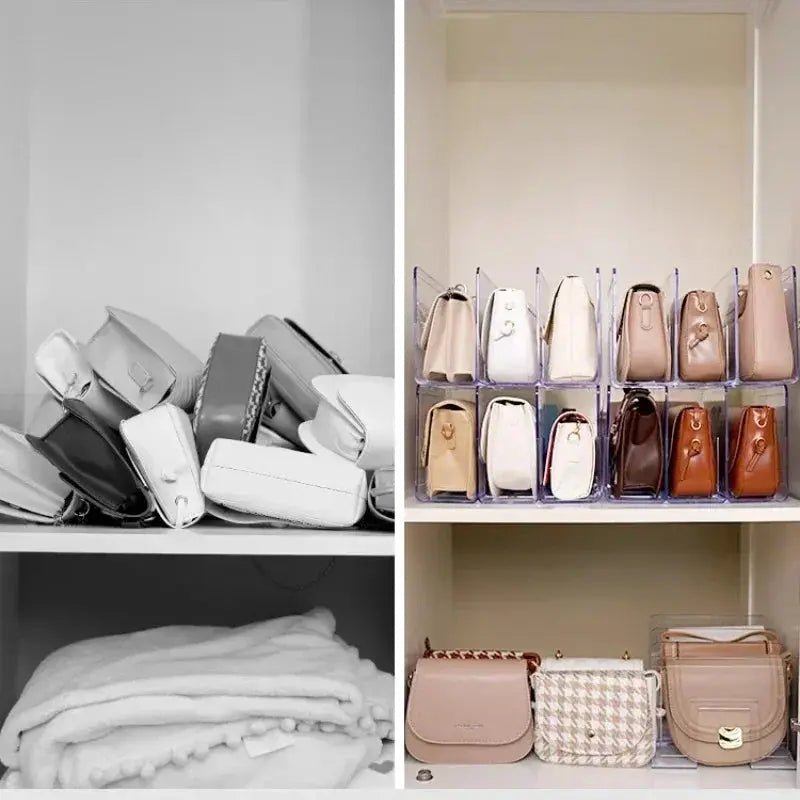 Prateleira de Acrílico Organizadora de Bolsas Femininas Casamarella