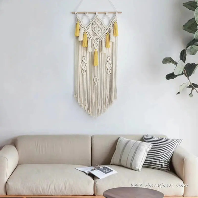 Tapeçaria de Parede de Macramê com Borlas Casamarella