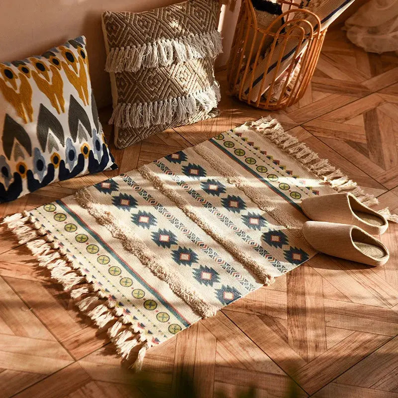 Tapete Geometrico de Algodao e Linho Boho Amaritta
