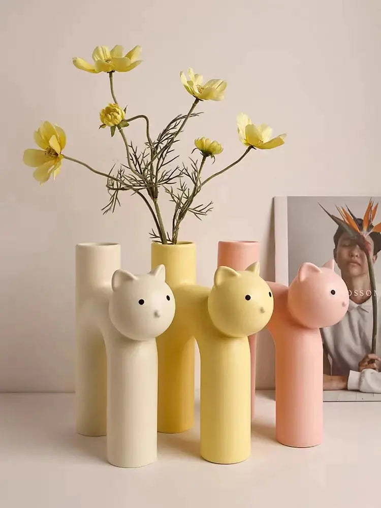 Vaso de Flores Criativo de Cerâmica em Formato de Gato Casamarella