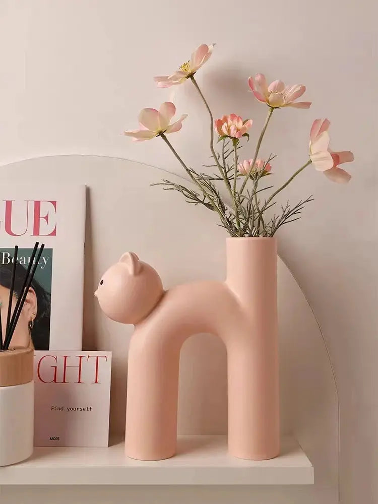 Vaso de Flores Criativo de Cerâmica em Formato de Gato Casamarella