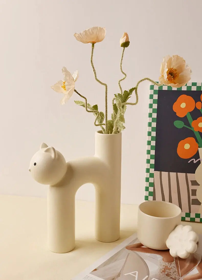 Vaso de Flores Criativo de Cerâmica em Formato de Gato Casamarella