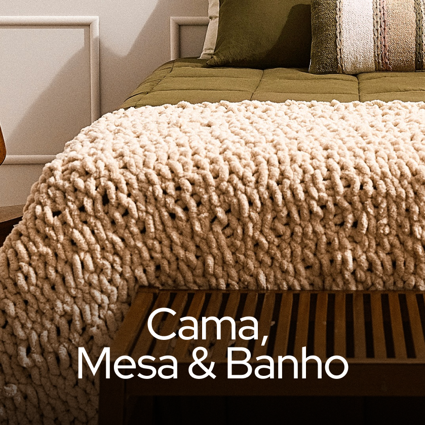 Coleção Cama, Mesa e Banho da Amaritta : uma cama com um cobertor de algodão bege por cima