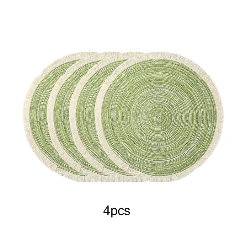 4 pcs Jogo Americano Redondo com Franjas 