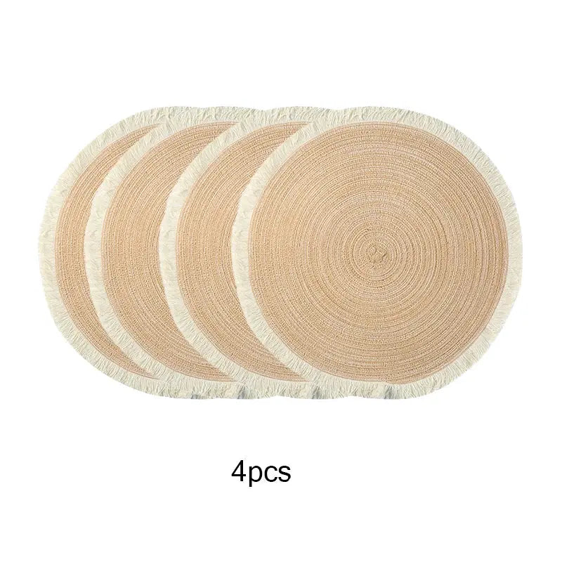 4 pcs Jogo Americano Redondo com Franjas 