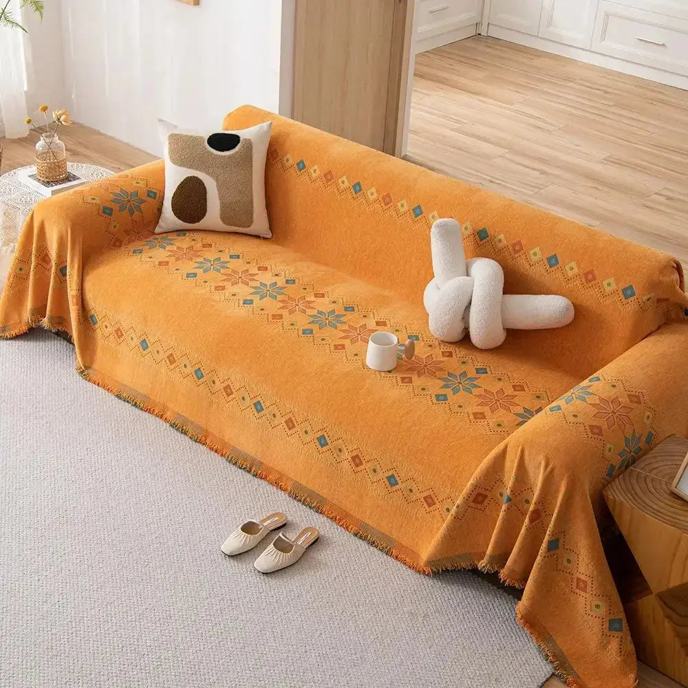 Capa de Sofá Decorativa Boho 100% Poliéster com Estampa Étnica e Franjas Amaritta