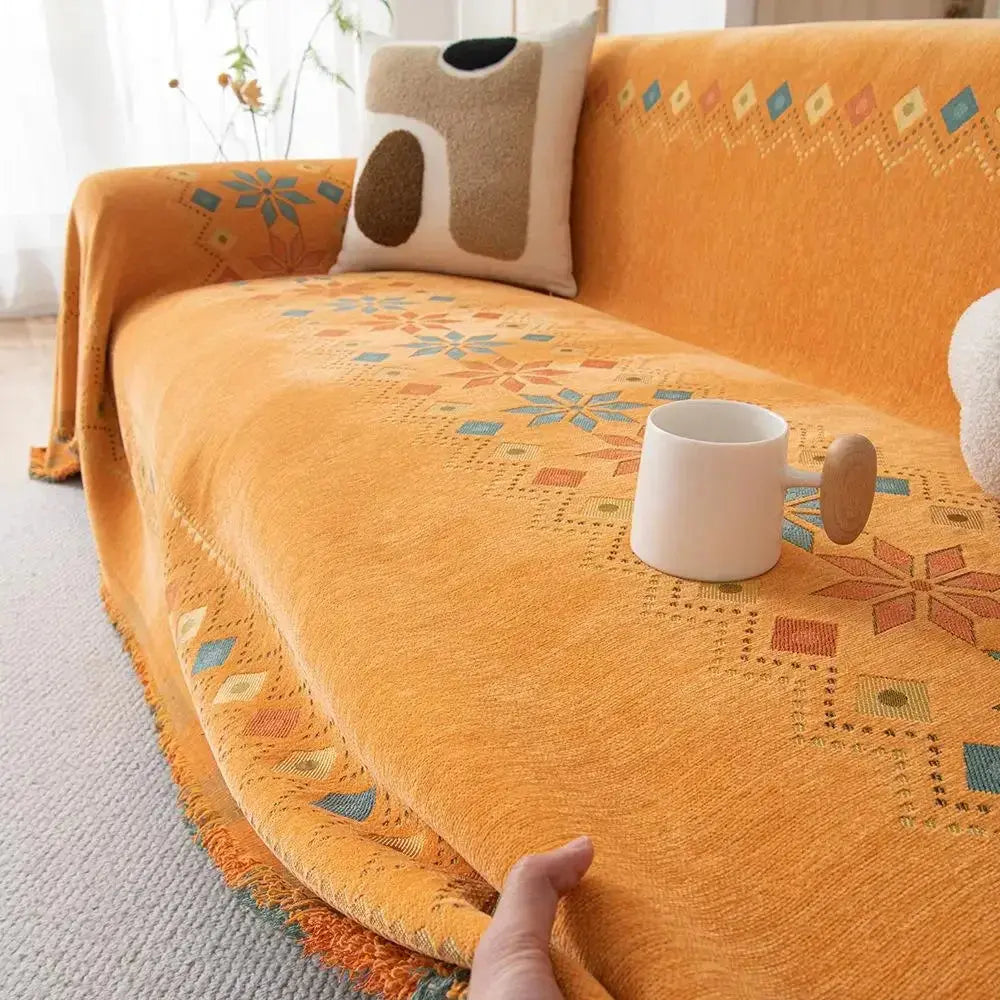 Capa de Sofá Decorativa Boho 100% Poliéster com Estampa Étnica e Franjas Amaritta