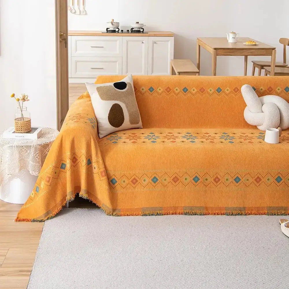 Capa de Sofá Decorativa Boho 100% Poliéster com Estampa Étnica e Franjas Amaritta