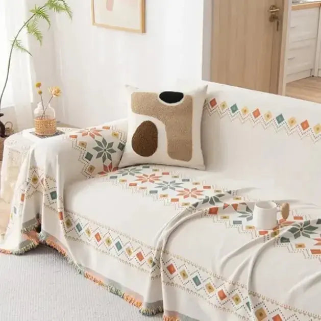 Capa de Sofá Decorativa Boho 100% Poliéster com Estampa Étnica e Franjas Amaritta