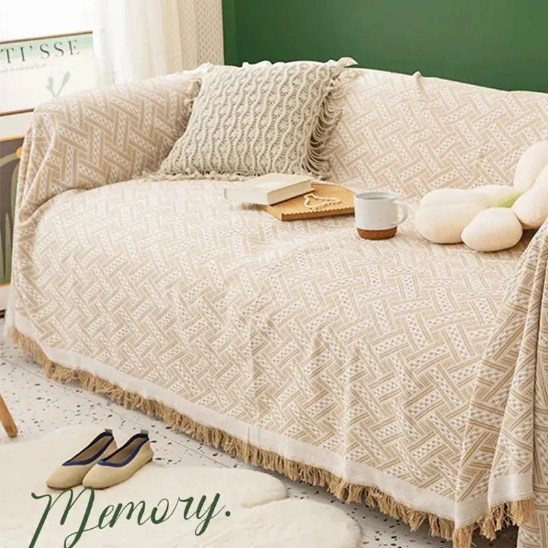 Capa de Sofá Boho Estampada com Franjas-Sala de estar