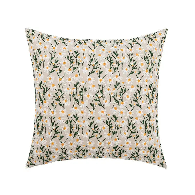 Capa de Almofada Floral Moderna 45x45 cm Branca com folhas verdes