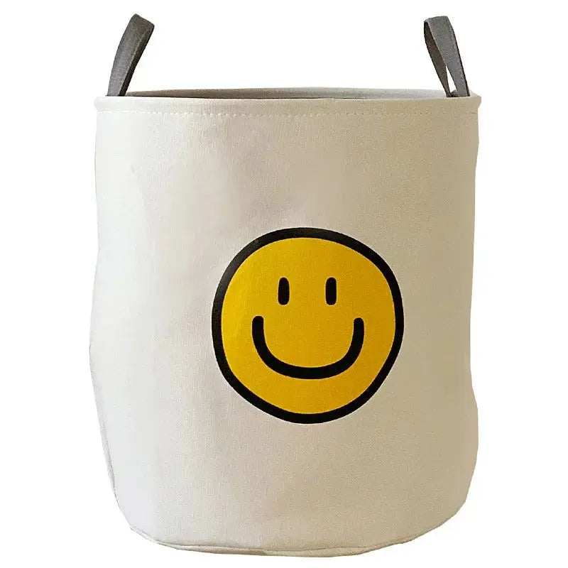 Cesto de Lavanderia de Pano com Alças e Estampa Carinha Feliz Casamarella