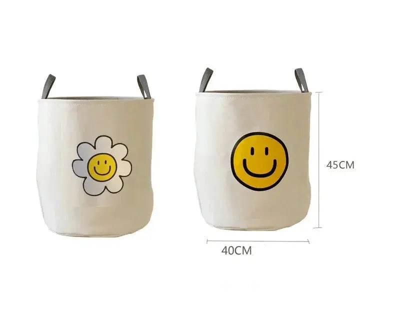 Cesto de Lavanderia de Pano com Alças e Estampa Carinha Feliz Casamarella