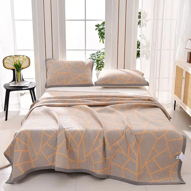 Colcha de Cama em Algodão Jacquard com Três Camadas