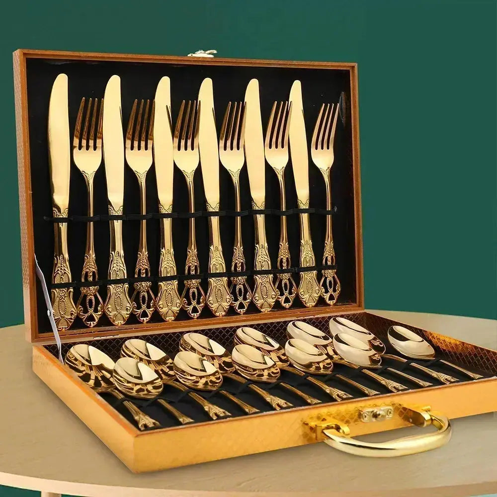 Conjunto de 24 Talheres Elegantes em Aço Inoxidável - Design Retrô Casamarella