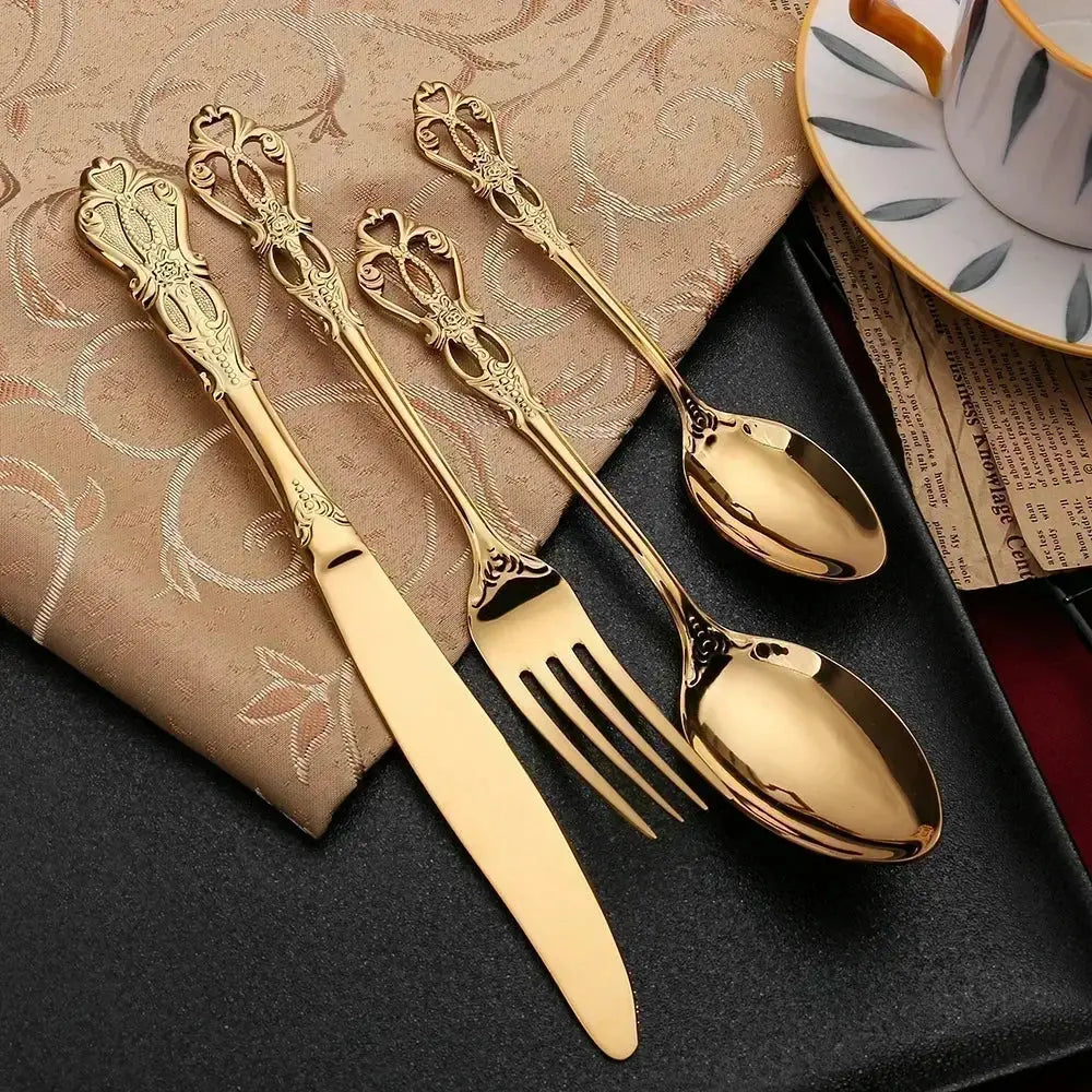 Conjunto de 24 Talheres Elegantes em Aço Inoxidável - Design Retrô Casamarella