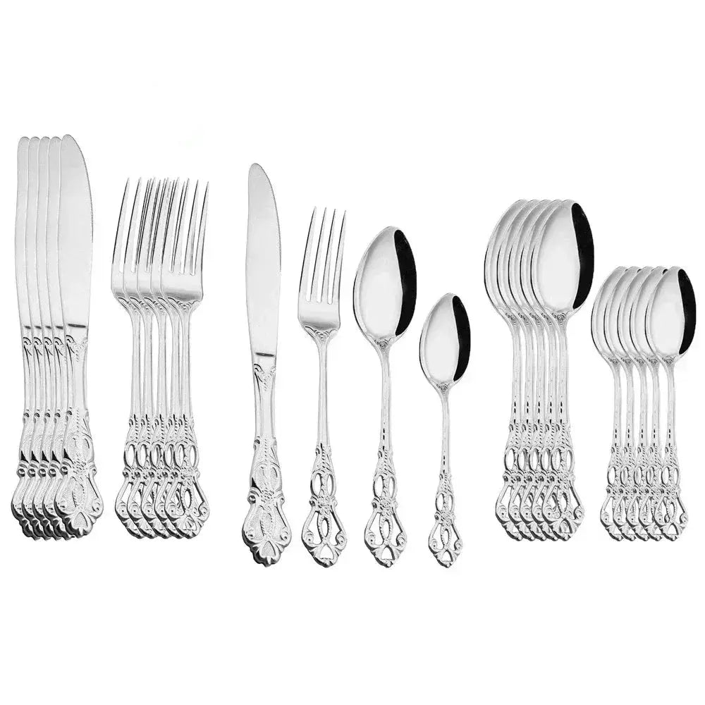 Conjunto de 24 Talheres Elegantes em Aço Inoxidável - Design Retrô Casamarella
