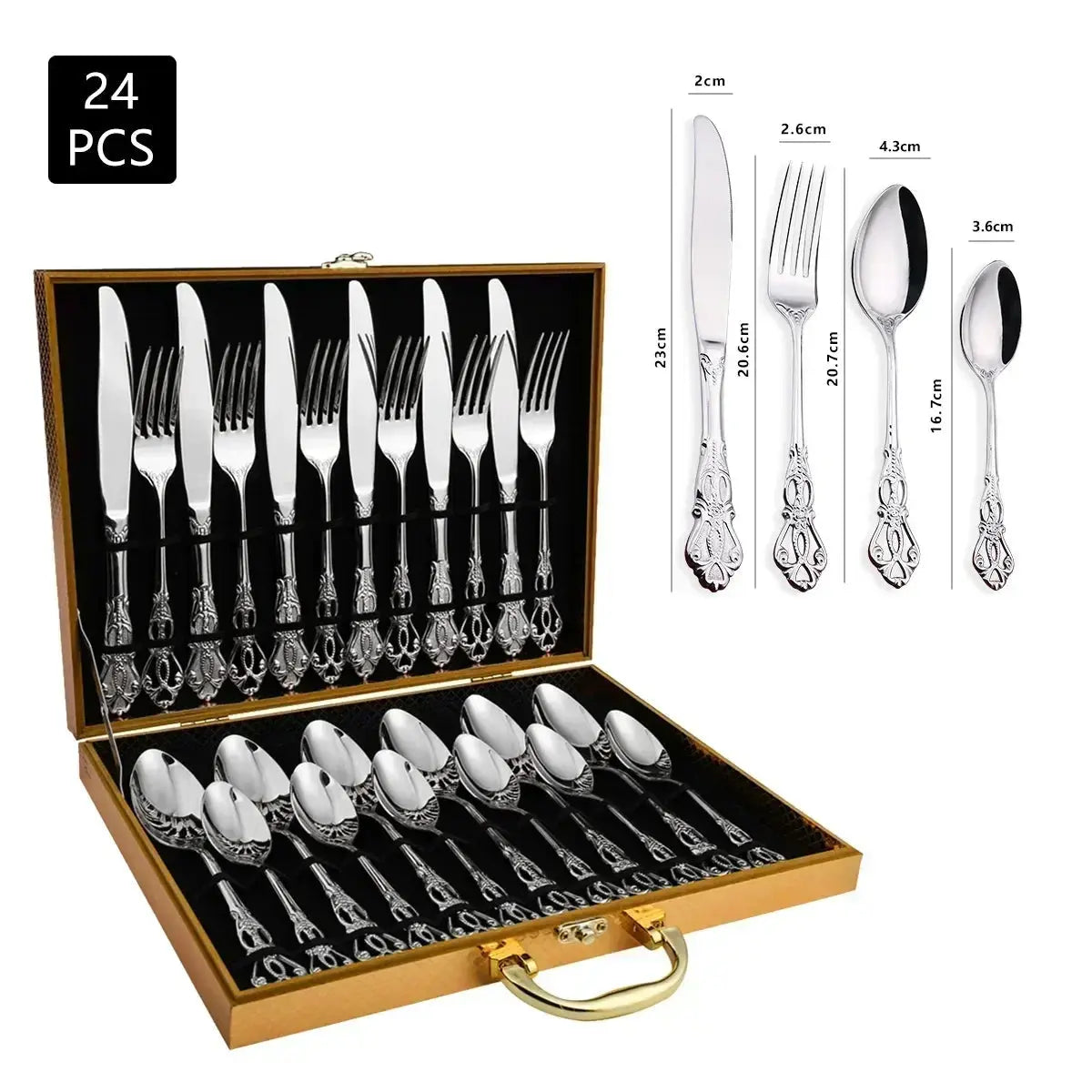 Conjunto de 24 Talheres Elegantes em Aço Inoxidável - Design Retrô Casamarella