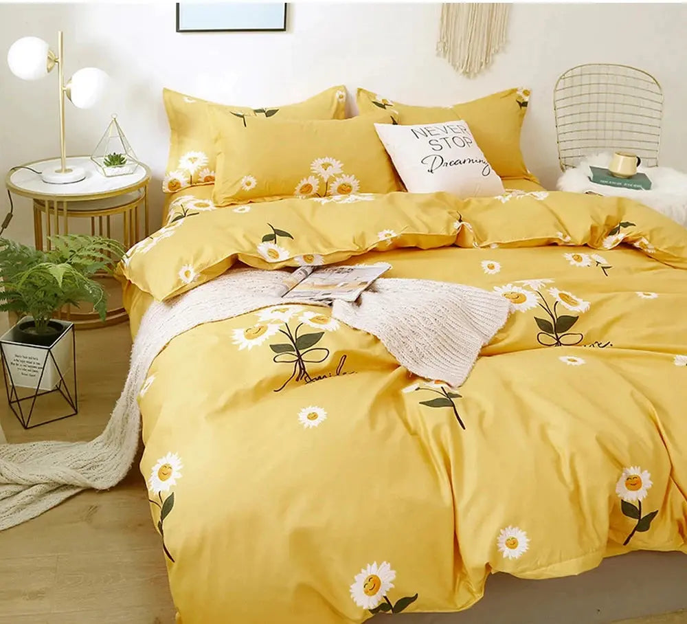 Conjunto de Cama Girassóis, Lençol, Capa de Edredom e Fronha Tamanho Casal Amaritta