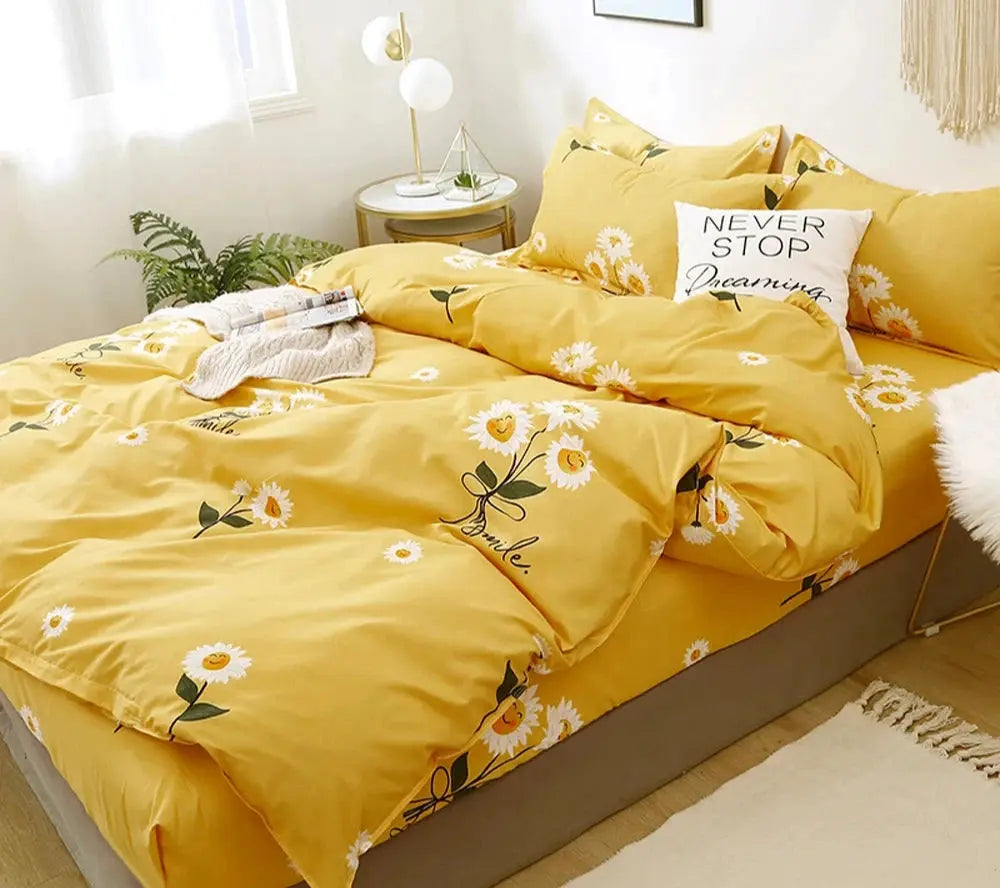 Conjunto de Cama Girassóis, Lençol, Capa de Edredom e Fronha Tamanho Casal Amaritta
