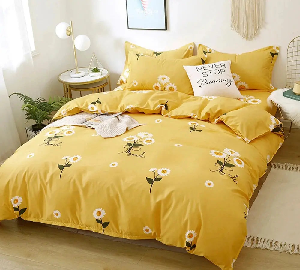 Conjunto de Cama Girassóis, Lençol, Capa de Edredom e Fronha Tamanho Casal Amaritta